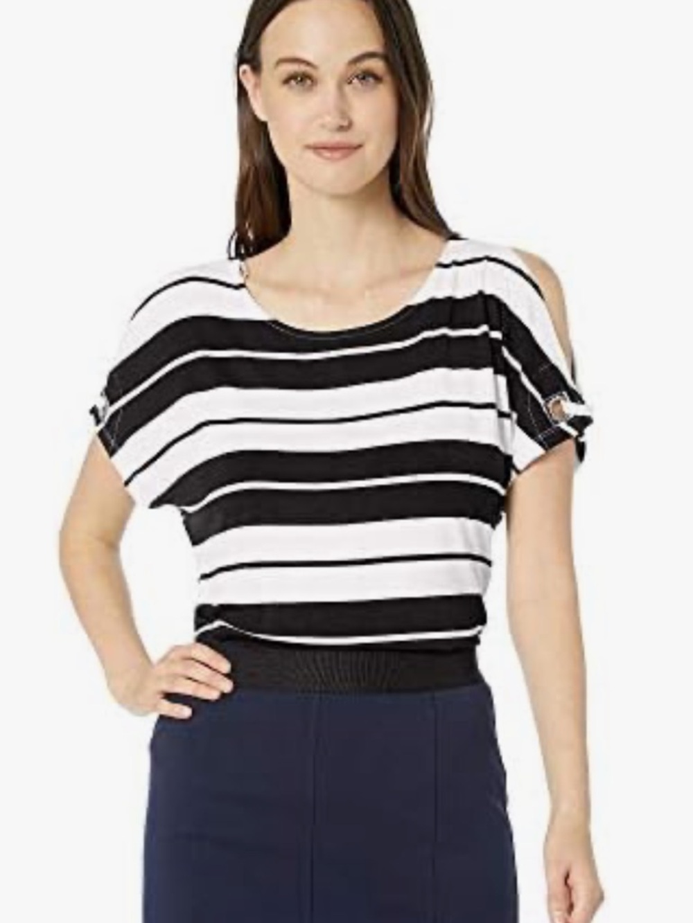 Calvin Klein Silhouette Tunic Top Large Navy and White EUC